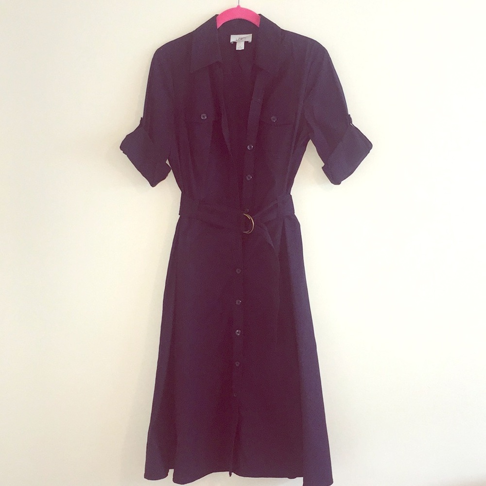 LOFT Button-Down Belted Dress